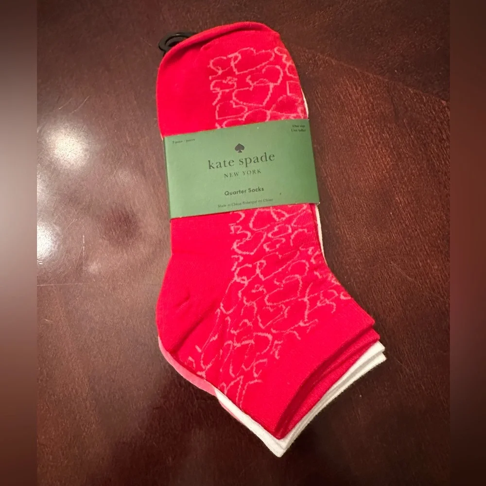 Kate Spade Socks 3 Pack Red and White Hearts NWT